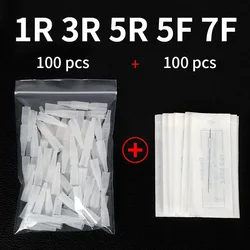100PCS 1R 3R 5R 5F 7F Tattoo Needles+100Pcs Needle Cap Tips Disposable Microblading for Permanent Makeup Eyebrow Tattoo Machine