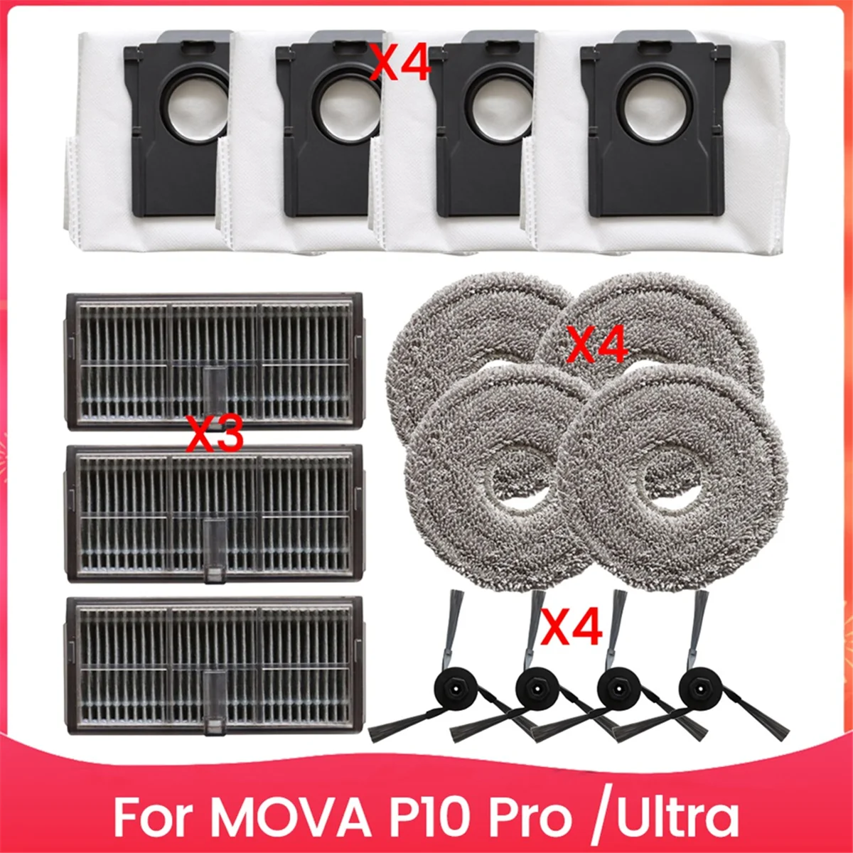 Per MOVA P10 Pro per Ultra er Accessori di ricambio Spazzola laterale Filtro Hepa Parti del sacchetto per la polvere in tessuto