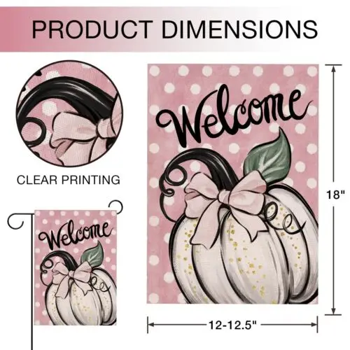 Welcome Fall White Pumpkin Garden Flag Double Sided, Autumn Pink Bow Polka Do... KKL AAL HHM WZZ yyi