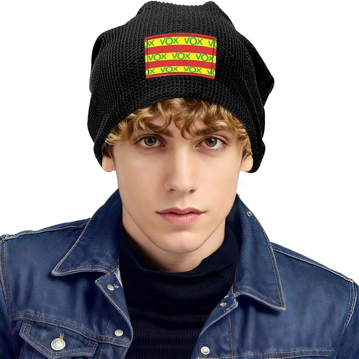 Espana Vox Logo Spain Political Party Spanish Waffle Knit Fleece Lined Beanie with PU Leather Patch Unisex Warm Winter Soft Cap