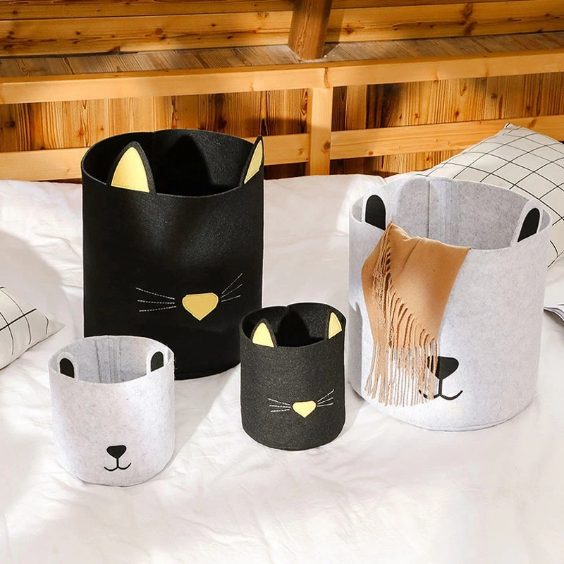 2 PCS Cute Animal Felt Laundry Basket Toy Storage Baskets Bin For Kids Dog Toys Clothes Organizer Laundry Bucket