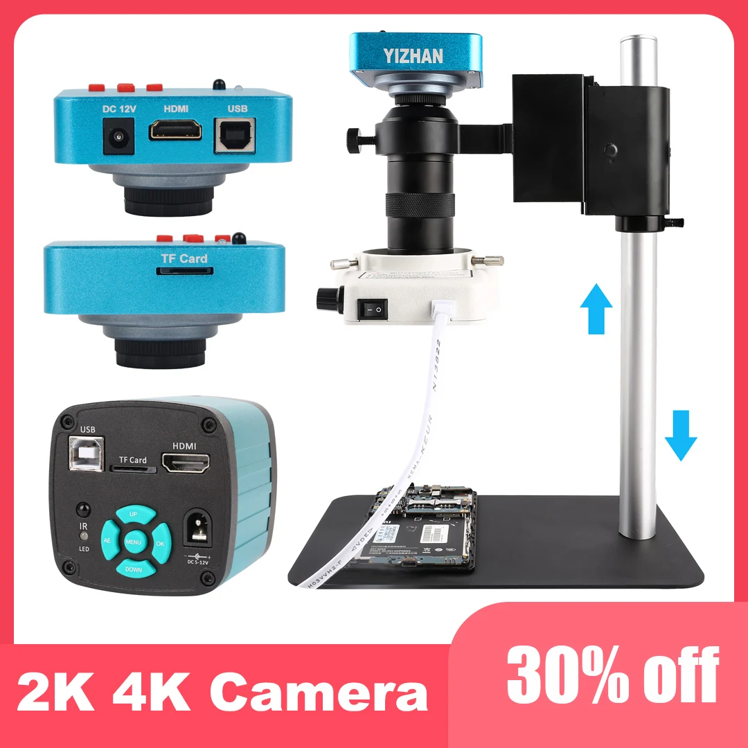 Hdmi Usb Industrial Câmera de Vídeo Digital Microscópio Zoom 130x C-mount Lens Led Ring Light para Reparação de Solda 48mp 38mp 4k 2k