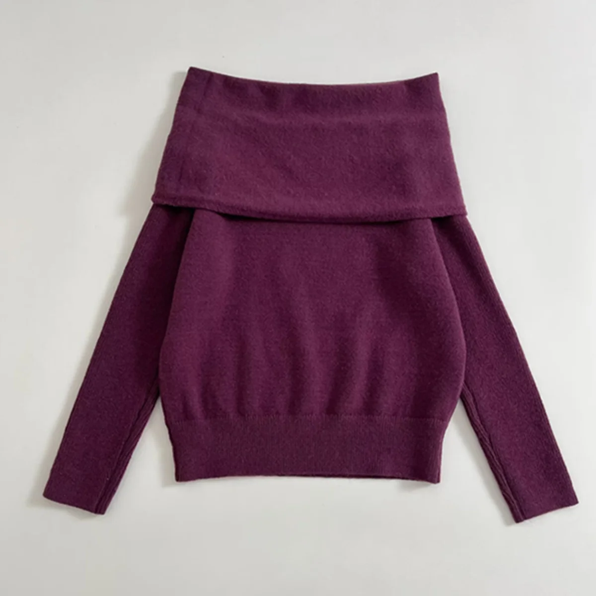 

Dave&Di минималистичный сексуальный фиолетовый трикотаж с открытыми плечами, свитер на осень и зиму, пуловер, повседневная женская одежда, свитер