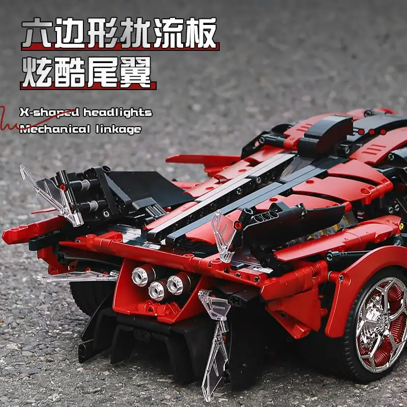KBOX 10519 Technisch Metallic Rood EVO Sportwagen Bouwsteen Racevoertuig Baksteenmontage Speelgoed Kerstcadeau voor kinderen Volwassenen