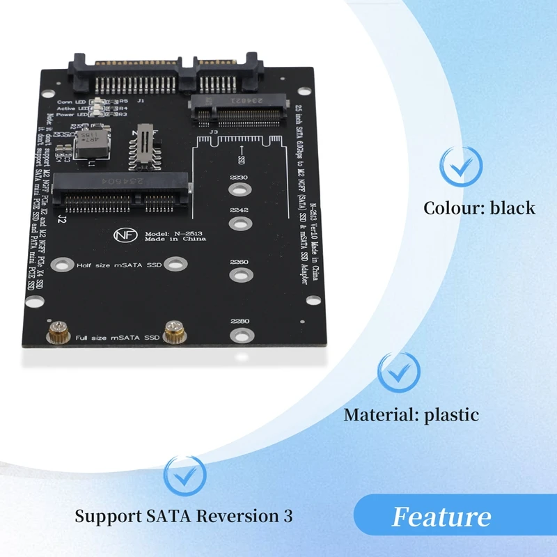 M.2 NGFF MSATA SSD para adaptador SATA 3.0 de 2,5 polegadas 2 em 1 placa conversora para PC laptop