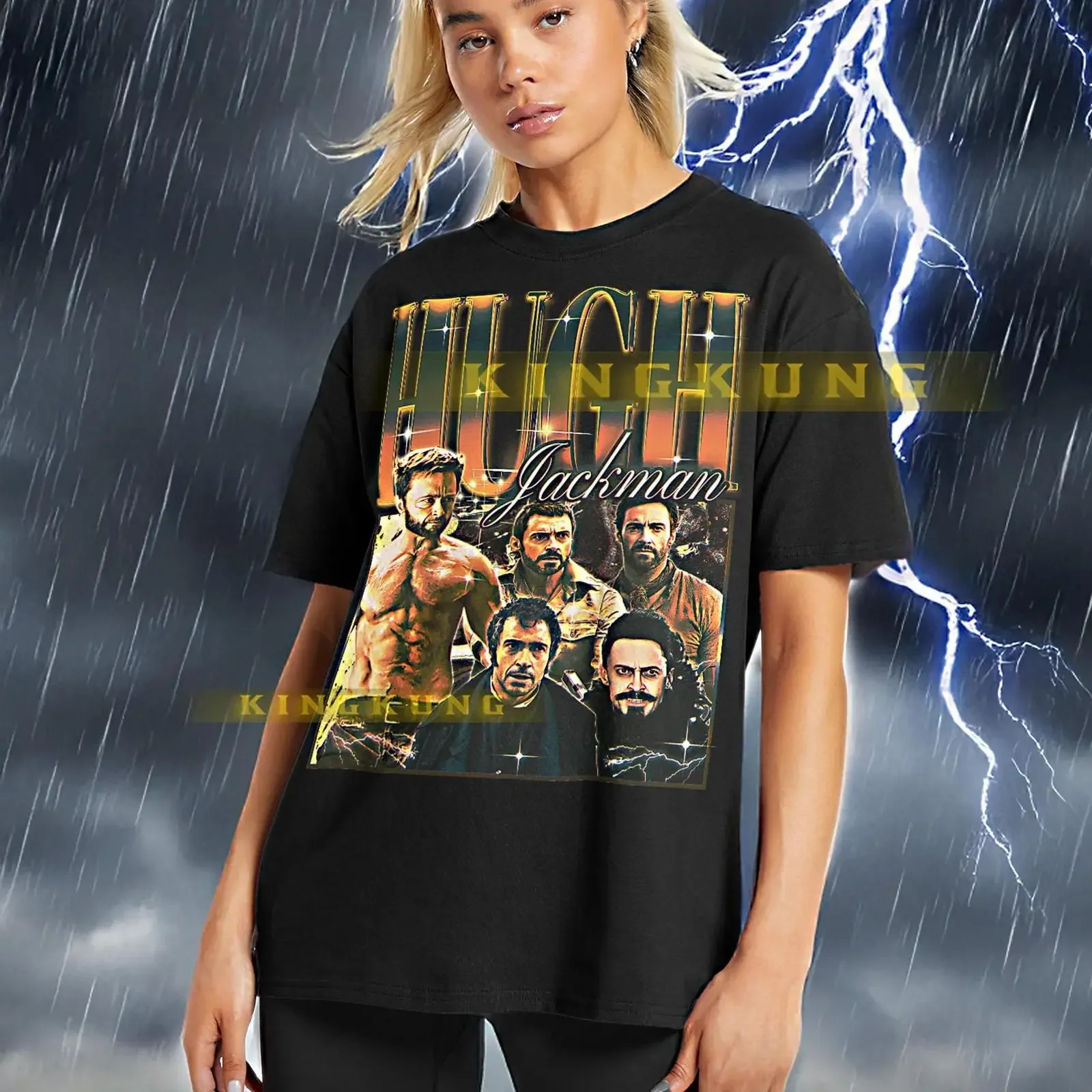 Hugh Jackman Vintage 90s Bootleg T shirt Retro Fan Casual  vintage Washed Versatile Stretched Top For Everyday Wear Slightly