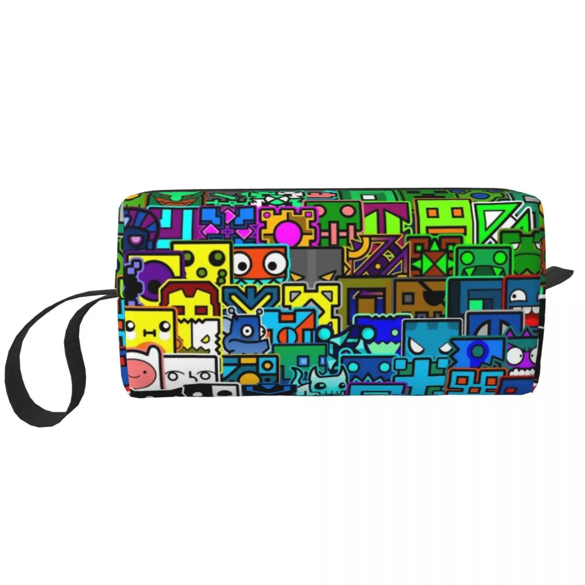 Geometric Dash Pattern Video Game Large Makeup Bag Zipper Pouch Travel Cosmetic Bags Geometry Dash Portable Toiletry Bag Women