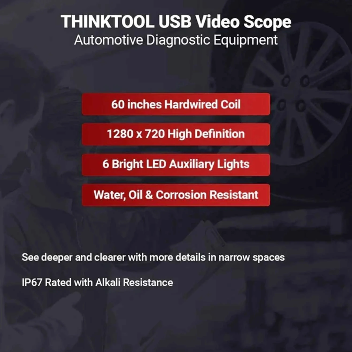 THINKCAR THINKTOOL USB Video Inspection Scope Camera with LED Light Endoscope for Automotive Diagnostic Tool for Pro 60 inch