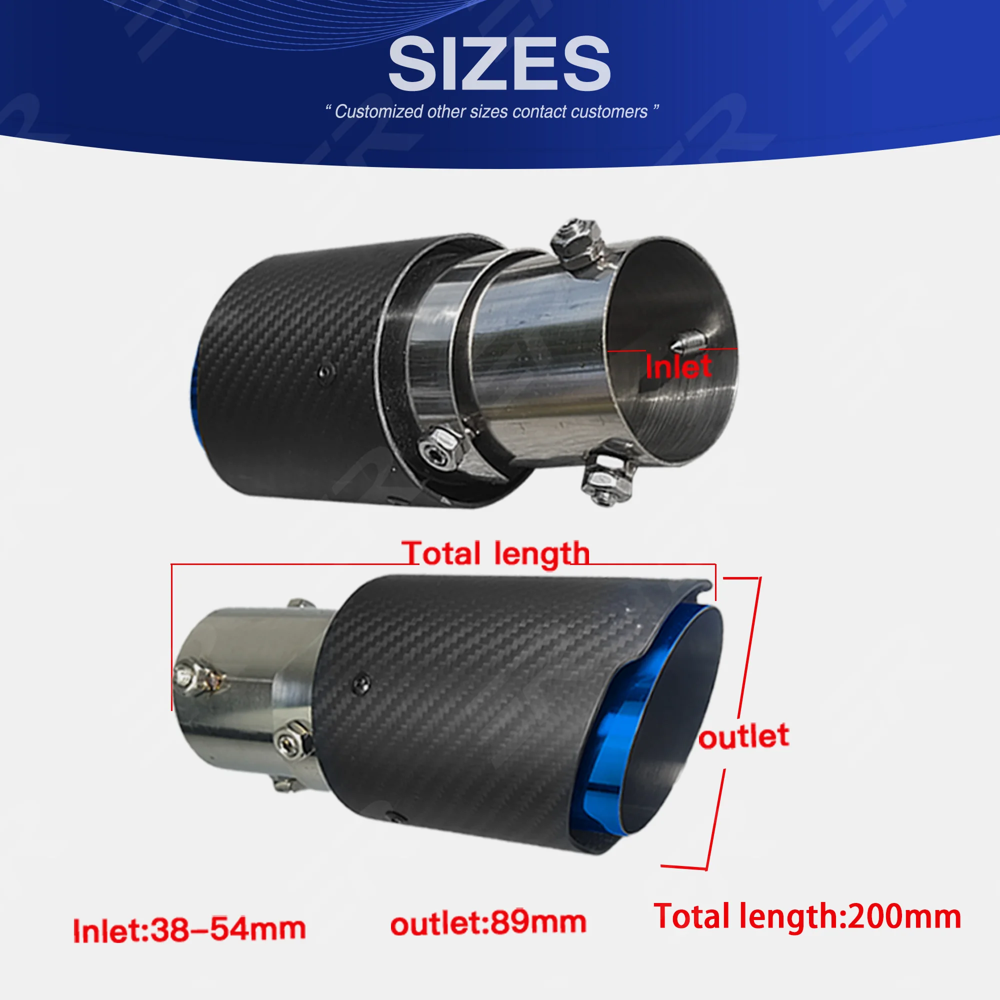 1PCS Ujung Knalpot Serat Karbon Asli yang Dapat Disesuaikan untuk Dekorasi Pipa Knalpot Mobil 38-54mm Sekrup 55-60mm Modifikasi Las