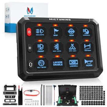 MICTUNING P1s 블루 8/12 갱 스위치 패널 회로 제어 릴레이 박스, 밝기 조절 가능, 캠핑카 RV ATV SUV UTV 트럭 자동차