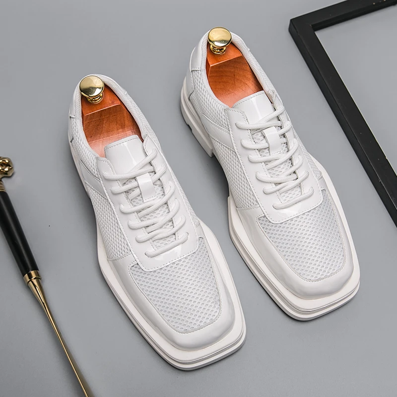 Alta qualidade dos homens de fundo grosso andando oxford sapatos casuais malha oco para fora sapatos de designer moda rendas sapatos de vestido de casamento