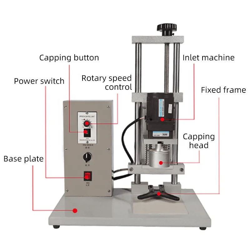 DHZ-450 Commercial Hand Held Liquid Oil Water Milk Honey Wine Perfume Shampoo Bottle Cap Shutter Desktop Sealing Capping Machine