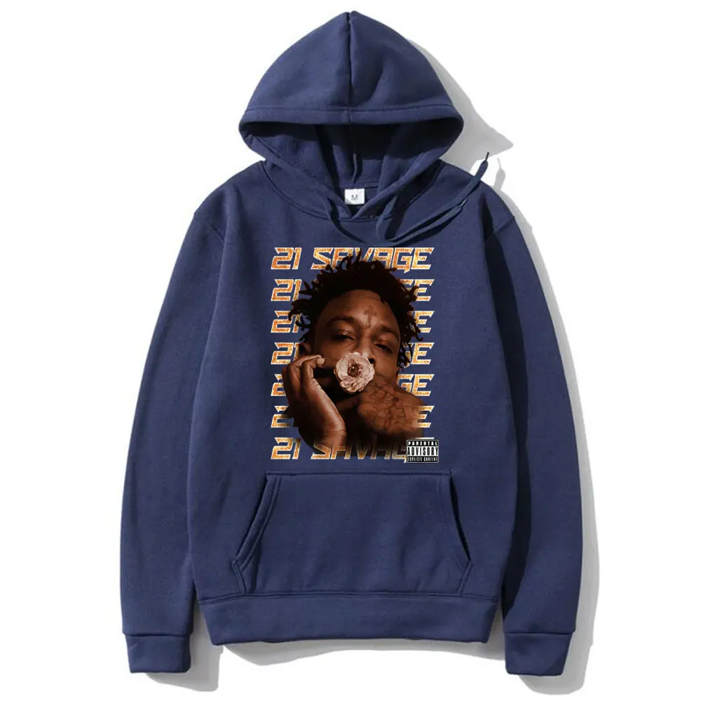 Rapper 21 Savage Graphic Hoodie Men's Hip Hop Vintage Hooded Sweatshirt Male Fashion Rap Oversized Hoodies Men Black Streetwear
