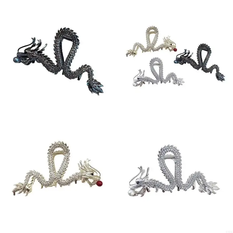 C9GE New Year Hair Claw Clip for Women Girls Domineering Chinese Dragon Diamante Blingbling Hair Claw Jaw Clip