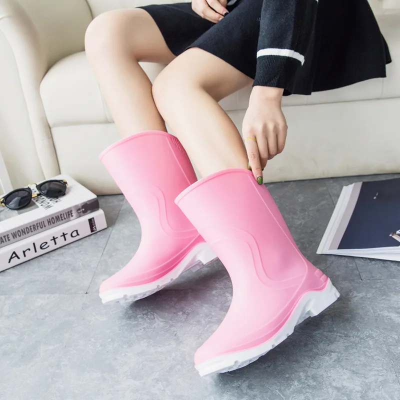 

Summer New Women's Solid Color Mid Drum Rain Shoes Fashion Outdoor Leisure Waterproof Anti slip And Warm Womens Shoes Size 36-41