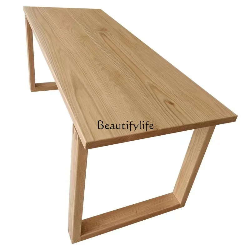 

Nordic solid wood dining table red oak home modern simple log table