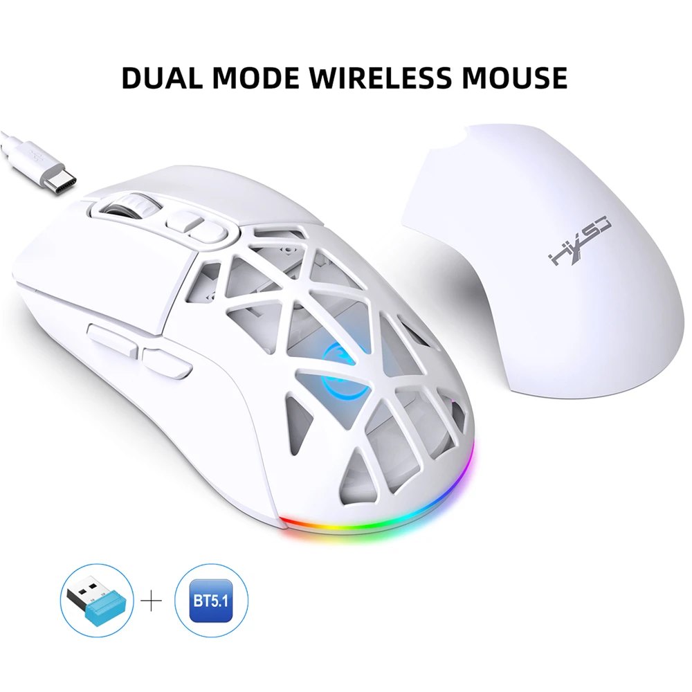 T26 Dual-mode Wireless Mouse 2.4G BT5.1 RGB Backlight 4800DPI 650MAH Rechargeable Battery Hollow Out Design Office Game Mice