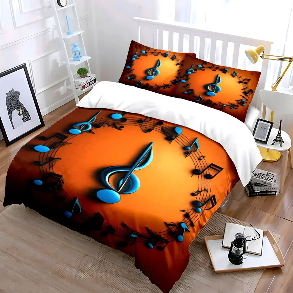 Musical Notes Themed Decoration Set Soft Comfortable Duvet Cover Bedding Set Included 1*Duvet Cover & 2*Pillowcases, gift