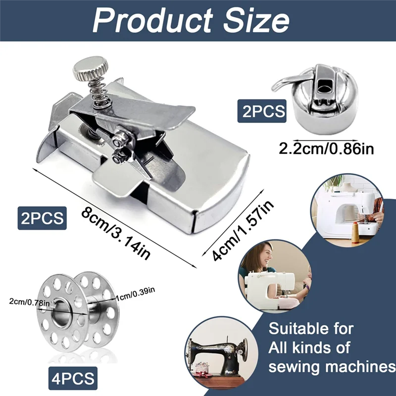 A60F-Magnetic Seam Guide, 2 Pieces Magnetic Seam Guide For Sewing Machine + 2 Pieces Bobbins + 4 Pieces Bobbin Case