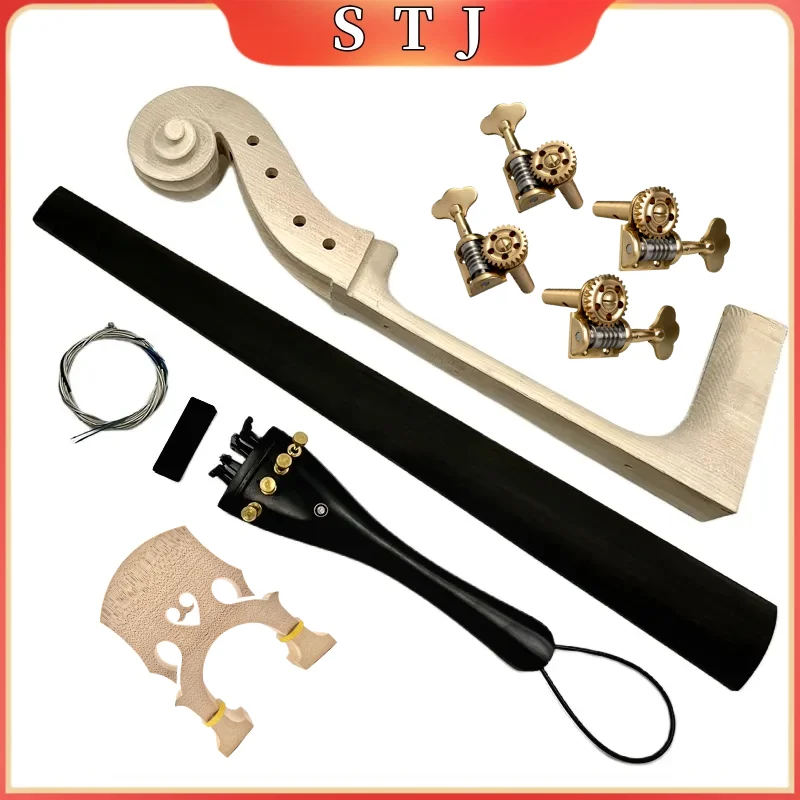 

3/4 Upright Bass neck head Double bass fingerboard bridge tailpiece strings,Germany style pegs part