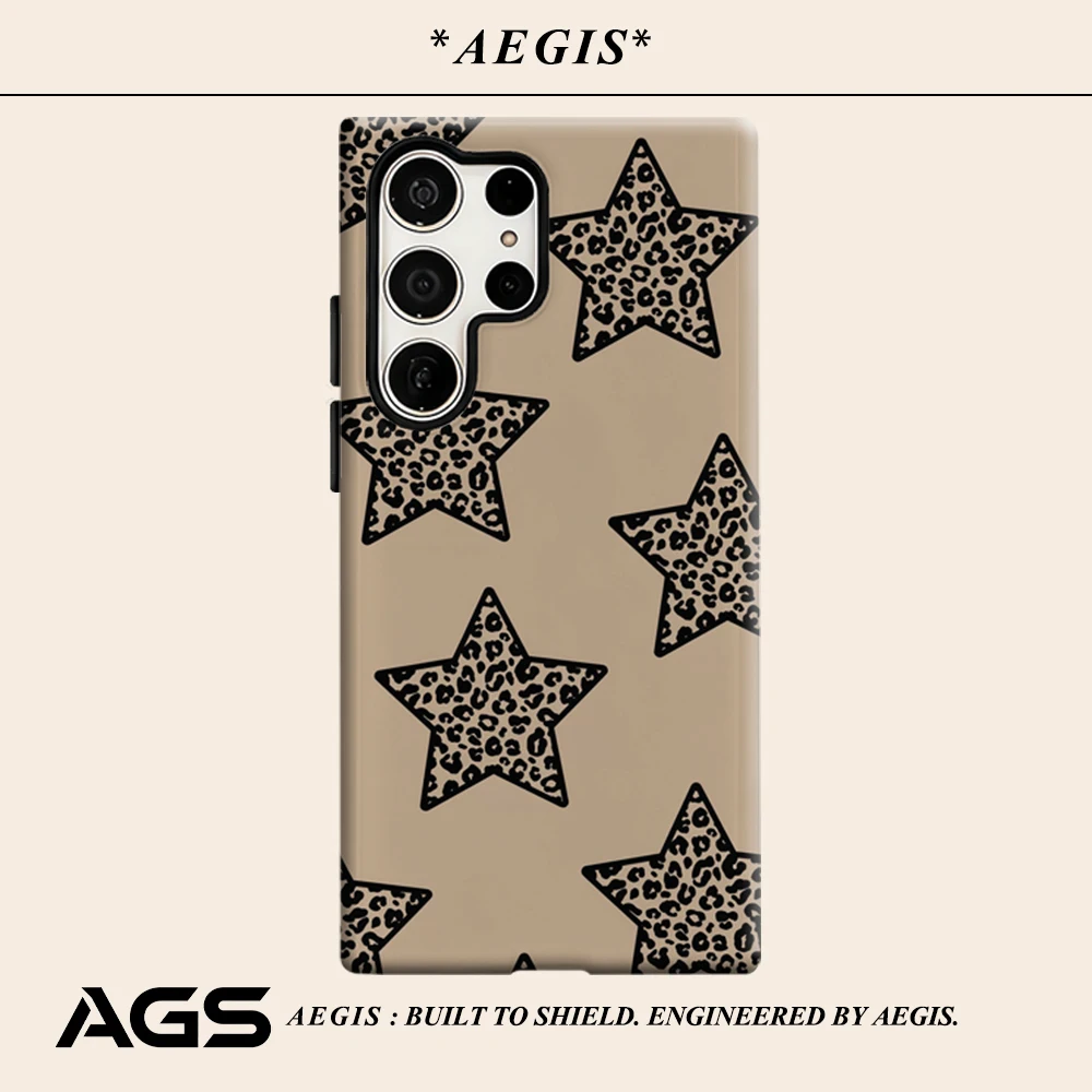 Leopard Star Phone Case for Samsung Galaxy S25 Ultra S24 S23 Ultra Plus Glossy Double-layer Back Cover