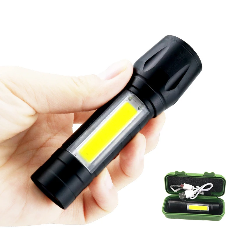 Portable Mini Adjustable Zoom LED COB 3 Mode Waterproof Torch Rechargeable Pocket Flashlight