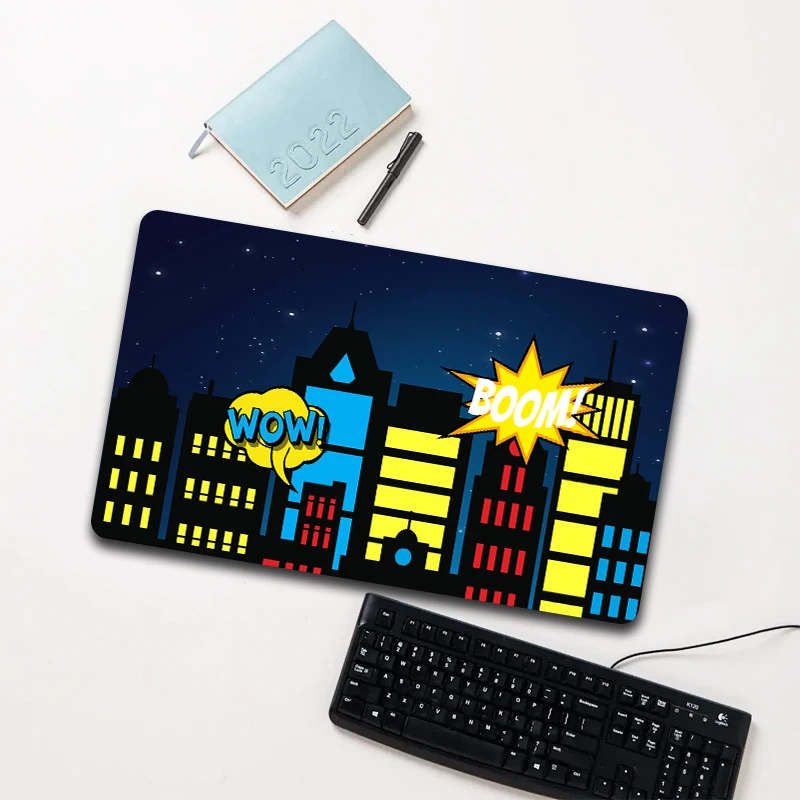 

Comic Style City "WOW BOOM" Mouse Pad Large Non-slip Waterproof Desk Mat for Computer Laptop