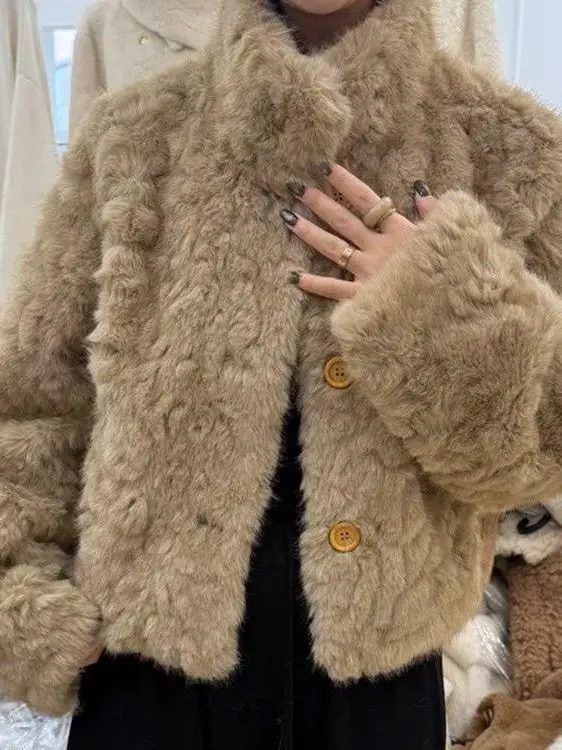 

2025 New ort Stand Collar Eco-Friendly Fur Coat Warm High-End Simulation Flower Mink Fur Women's Top Skin Clothing