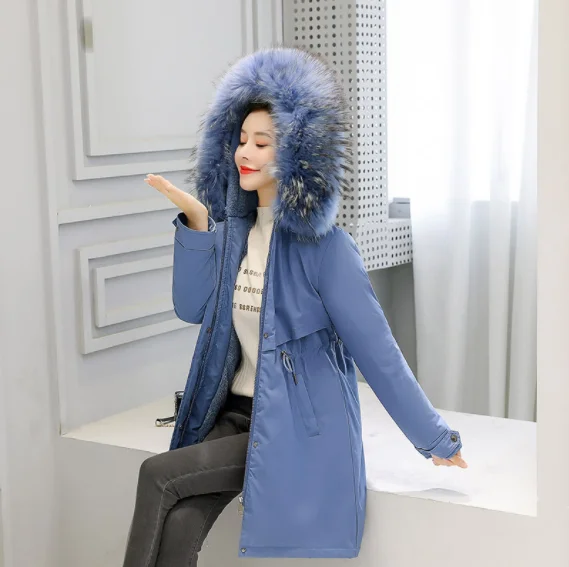 2023 New Fashion Long Winter Coat Women Clothing Wool Liner Hooded Parkas Slim With Fur Collar Warm Winter Jacket Women