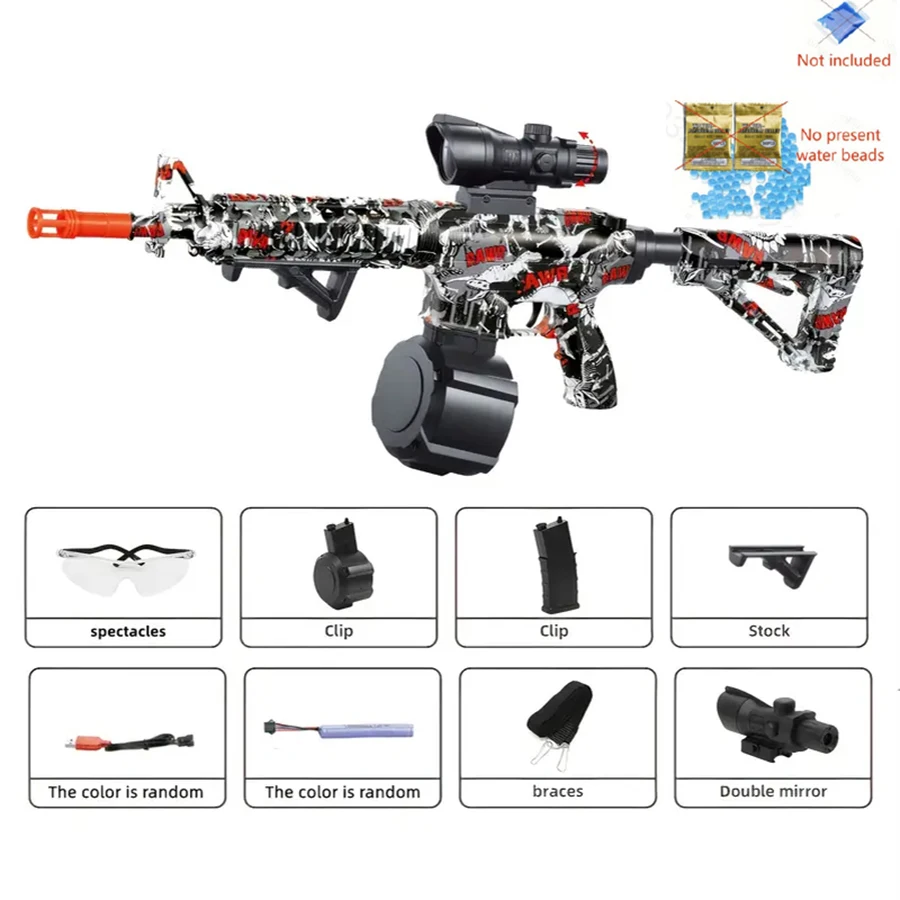 Nowy Produkt M4 Pistolet Zabawka z Baterią Litową 7.4V i Kablem USB do Ładowania, Możliwość Wysyłania, Korpus Pistoletu na Kulki Żelowe, Odłączany, Model Gry dla Chłopców