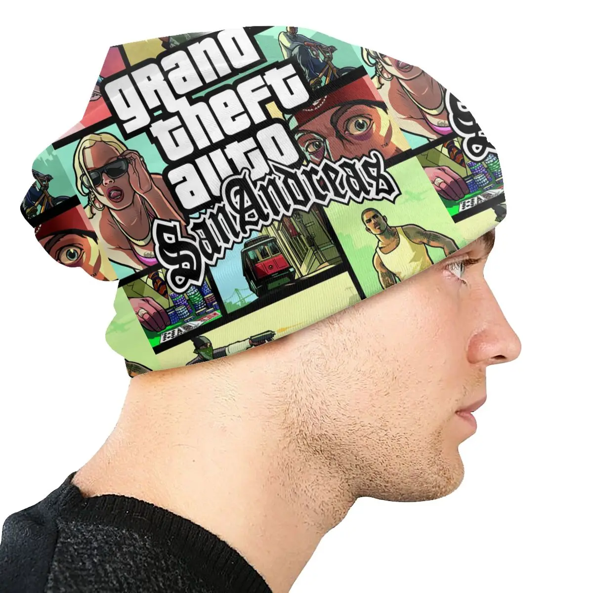 Custom Unisex Bonnet Winter Warm Knit Hat Grand Theft Auto San Andreas Hip Hop Beanies Caps Adult GTA Video Game Beanie Hats Cap