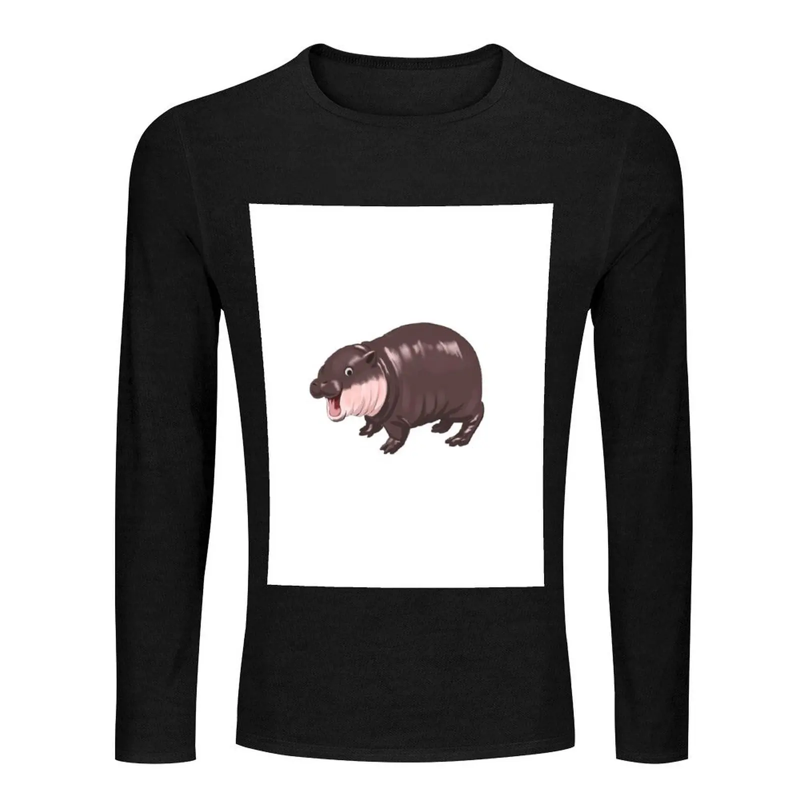 Moo Deng baby hippo no text Long T-Shirt hippie clothes sports fan t-shirts plain black t shirts men