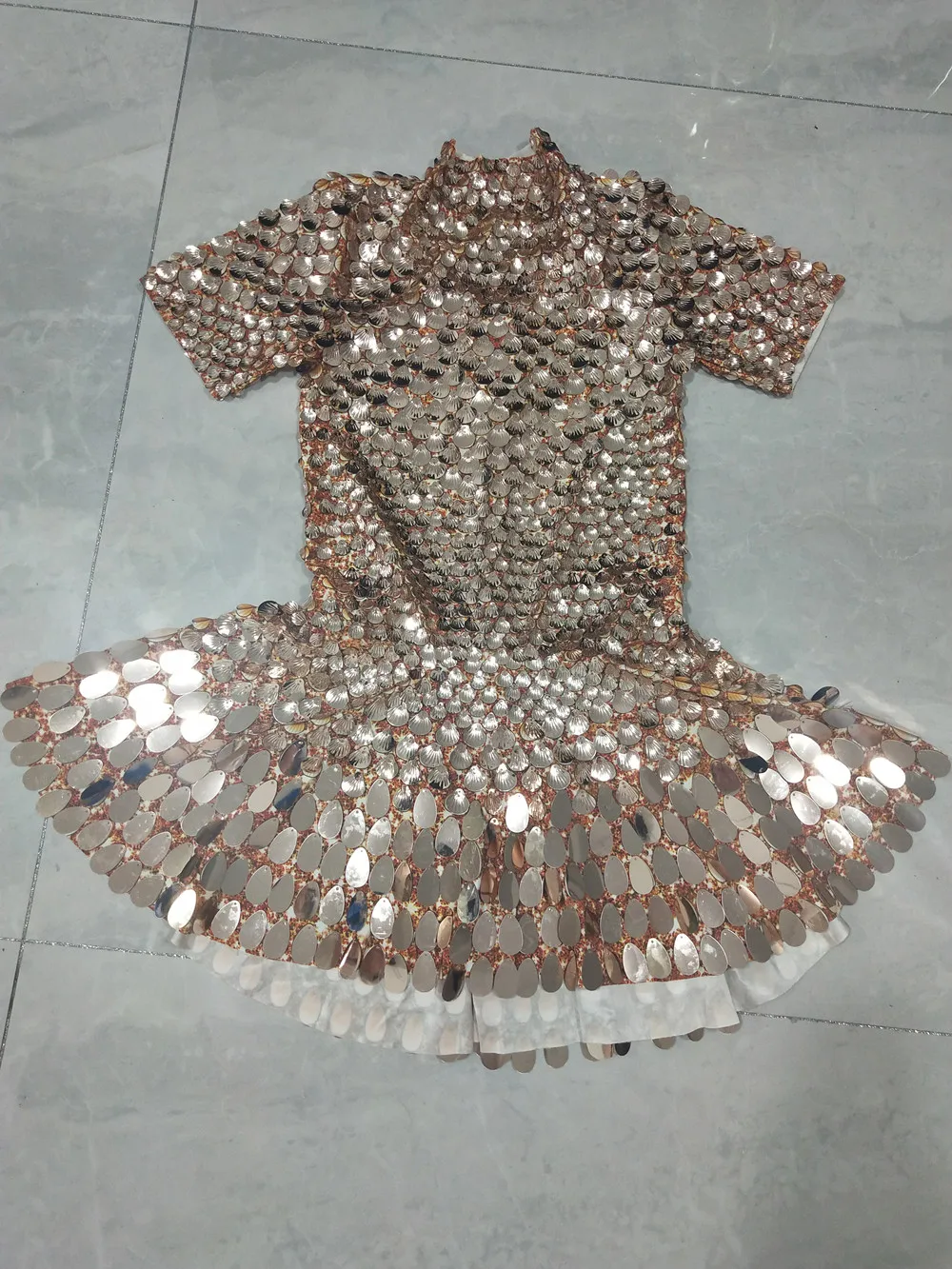 Shining Shells Sequins Short Fish-Scale Mirrors Mini Dress Lady Bar Nightclub DJ Singer DS Stage Performance Dance Outfit