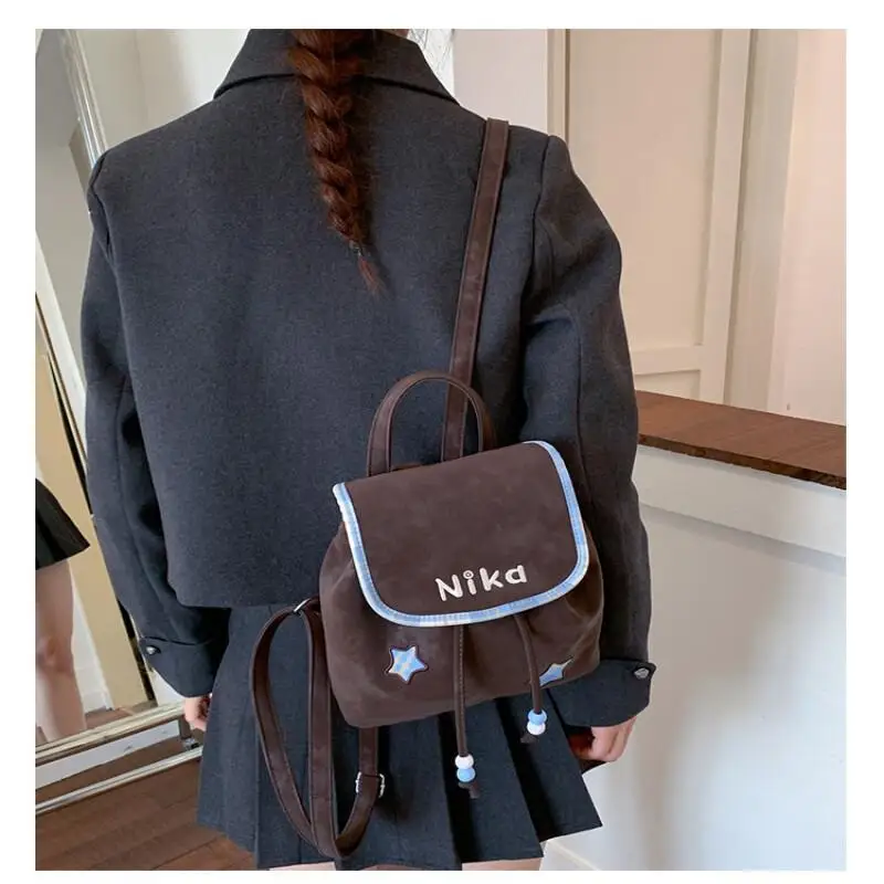 

Retro Suede Women's Backpack, Large Capacity, Multifunctional, Star Pattern, Waterproof, Crossbody Bag, Handbag, Shoulder Bag