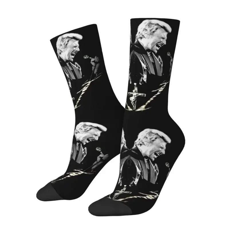 Cute Print Hallyday Rock Music Socks for Men Women Stretch Summer Autumn Winter French Singer Crew Socks