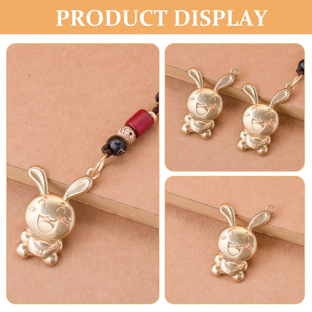 6Pcs Brass Bunny Keychain Charms Pendant DIY Accessories Retro Rabbit Zodiac Hanging Decor Brass Bunny Ornament - view 3