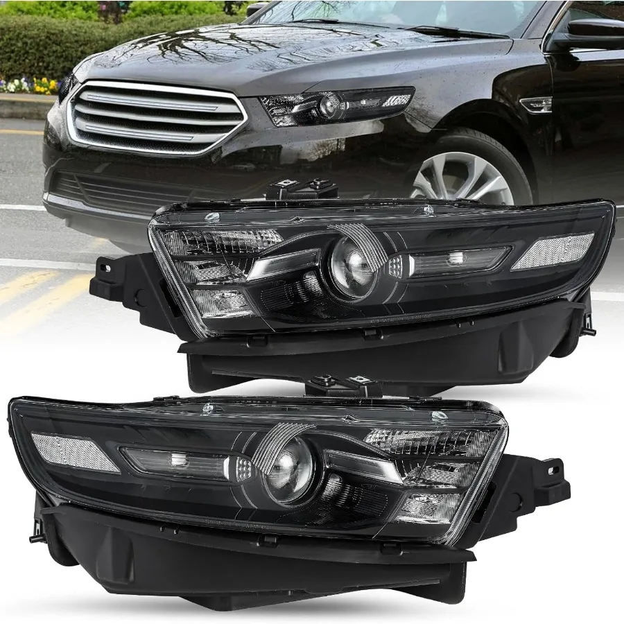 

Headlight Assembly Pair for 2013-2019 Taurus [Factory Halogen Type] Headlamp Driver and Passenger Side Black Housing with Clear