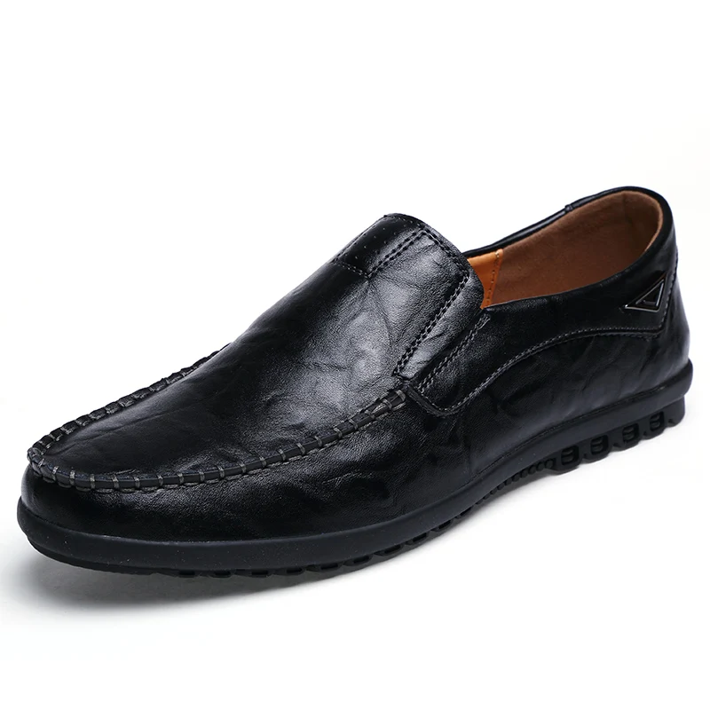 Genuine Leather Men Casual Shoes Luxury Brand 2023 Mens Loafers Moccasins Breathable Slip on Black Driving Shoes Plus Size 37-47