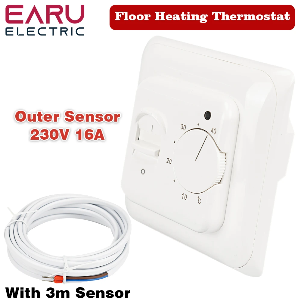 Electric Floor Heating Room Thermostat Manual Floor Heating Cable Thermostat 220V 16A Temperature Controller Meter With Sensor