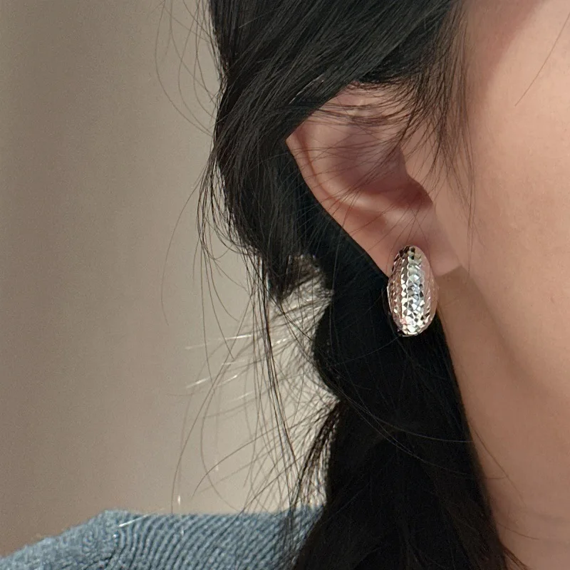BOCAI S925 Sterling Silver Fashionable Niche Simple Crushed ice Sparkling Ear Clip