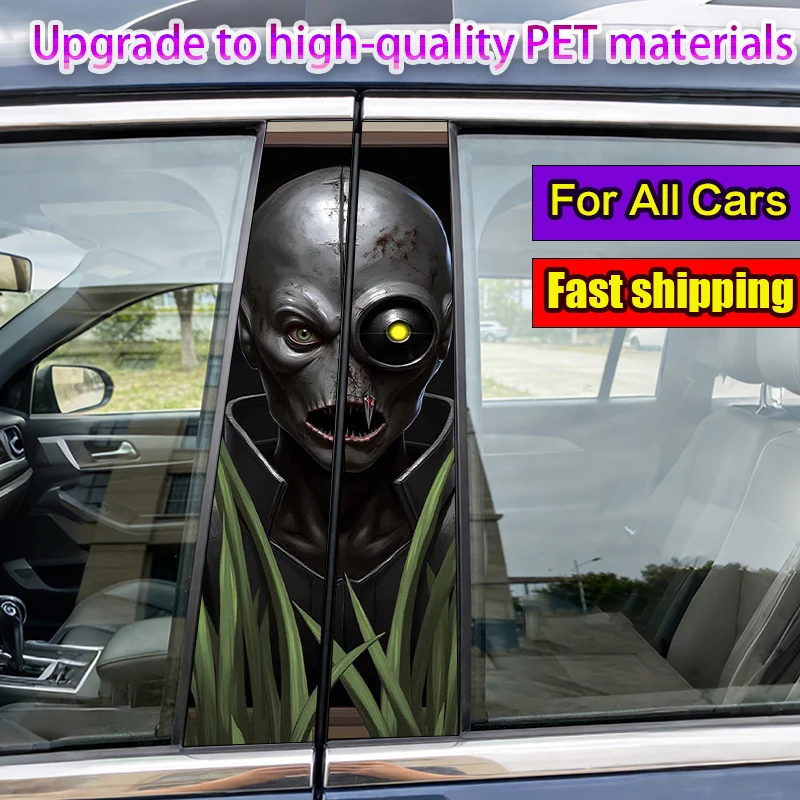 

2-Pack Car Pillar Stickers Horrible Mechanical Skeleton Vinyl Waterproof and Sunproof Protective Sticker