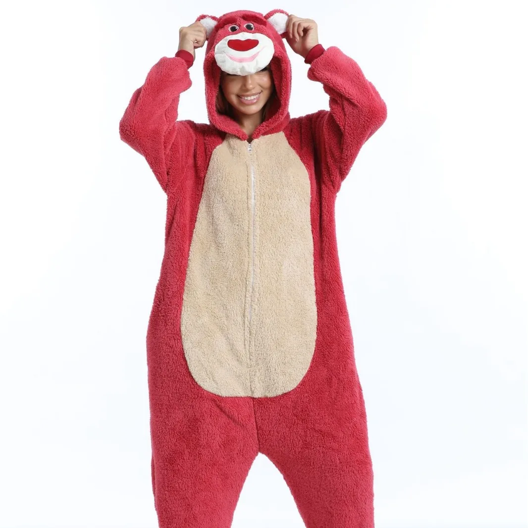 Disney Lotso Winter Adult Onesie Cosplay Garfield Cartoon Character Clothes Warm, Comfortable and Soft Home Can Be Worn Outside