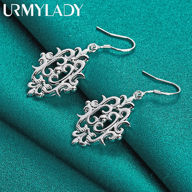 URMYLADY 925 Sterling Silver Hollow Flower Earrings Eardrop for Women Fashion Wedding Engagement Charm Jewelry