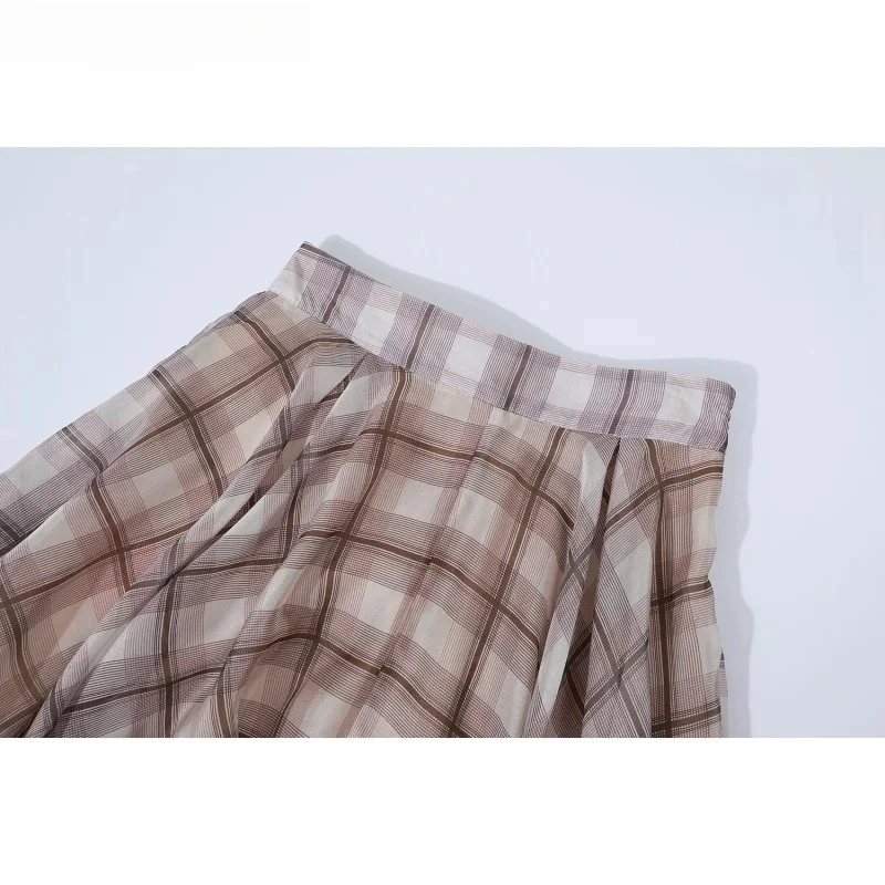 العصرية منقوشة ميدي تنورة المرأة أنيقة فضفاضة عالية الخصر ألف خط تول شبكة تنورة الصيف عادية 2025 جديد الكورية شيك فلوي قيعان