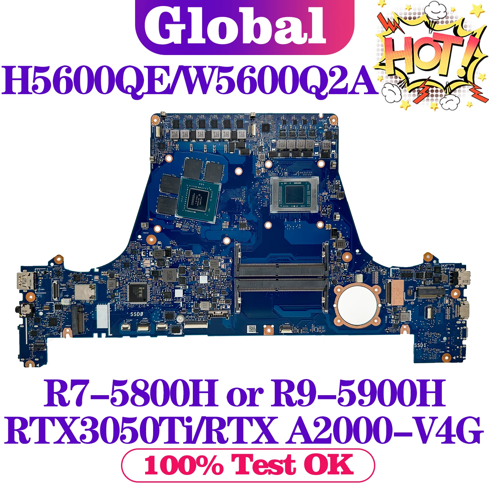 KEFU H5600Q Mainboard For ASUS H5600QE J5600QE W5600Q2A J5600Q2A Laptop Motherboard R7-5800H R9-5900H RTX3050Ti RTX-A2000