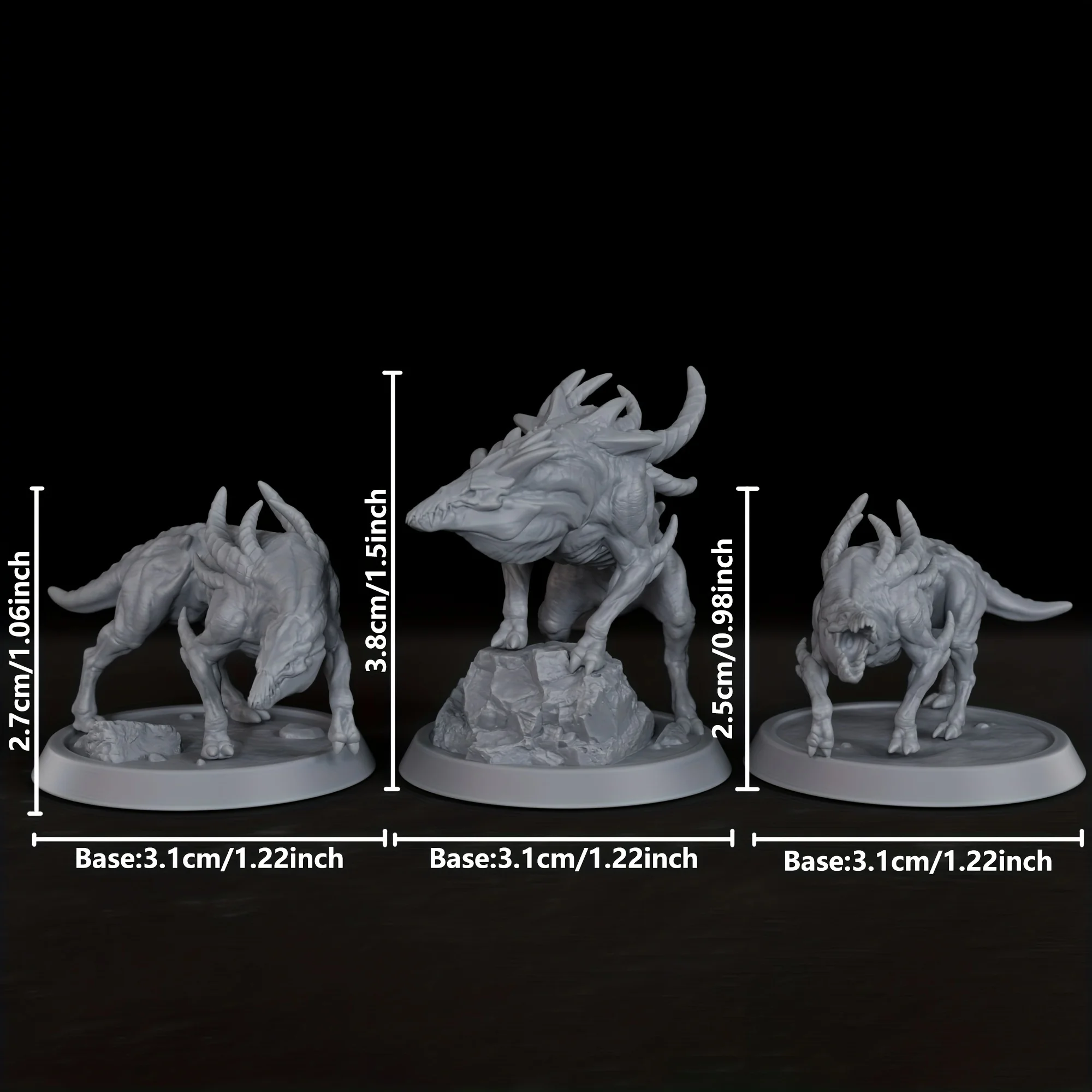 3pcs Hellhound Miniatures for RPGs - Durable Resin Fantasy Creature Models, Perfect for All Levels of Tabletop Games