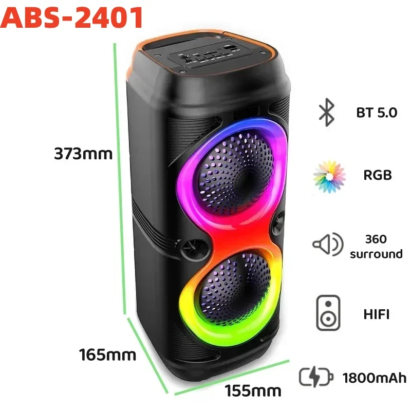 TWS Wireless Portable FM Bluetooth 5.0 Colorful Party Light Speaker Subwoofer Heavy Bass Sound System Outdoor Karaoke Speaker