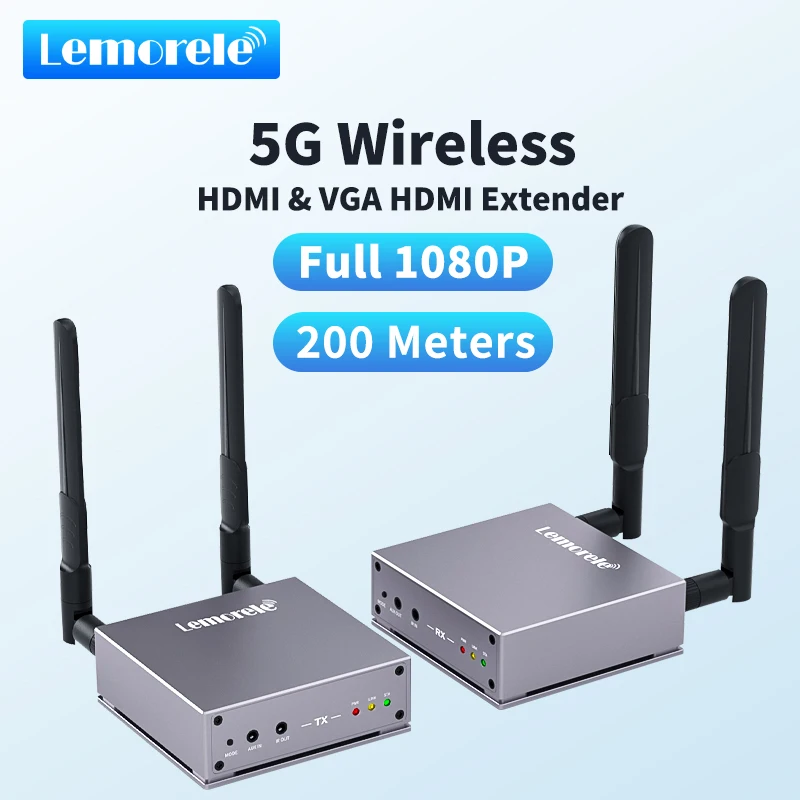 

Lemorele HDMI Wireless Extender 200 Meter 5GHz/2.4GHz Dual Band Video Transmitter & Receiver 1080P Dongle Kit TV Stick for PC