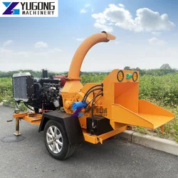 Mobile Diesel Powered Auto Hydraulic Forced Feeding Forestry Log Tree Branch Storm Waste Shredder Drum Wood Chipper Machine