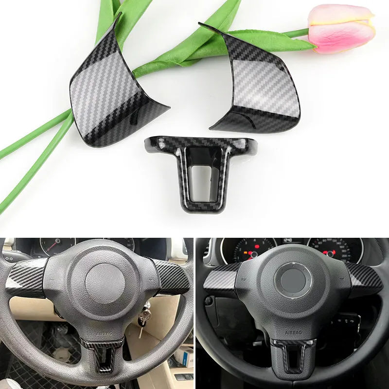 Para VW Golf 6 Bora 2009-2013 Jetta Polo Touran Caddy 2012-2014 accesorios de coche cubierta de volante embellecedor ABS fibra de carbono grano